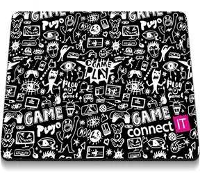 Connect IT CMP-1120-SM DOODLE czarna / Podkładka pod mysz do gier / 320 x 265 x 3 mm