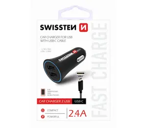 Adapter Swissten CL 2,4A ZASILANIE 2x USB + KABEL USB-C