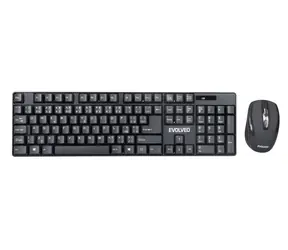 Zestaw bezprzewodowej klawiatury i myszy Evolveo WK-142 czarny / znaki CZ i USA / USB / 2,4 GHz