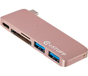 eSTUFF USB-C Hub różowy / 2 x USB 3.0 + 1 x USB C + czytnik SD-MicroSD 