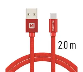 Kabel do transmisji danych Swissten TEXTILE USB - USB-C 2m czerwony