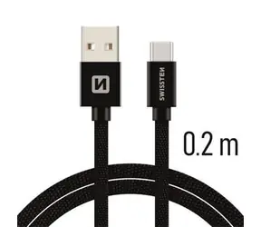 Kabel do transmisji danych Swissten TEXTILE USB - USB-C 0,2m czarny