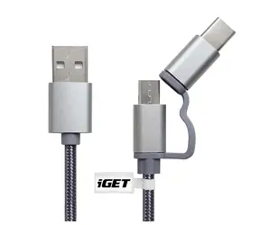 iGet G2V1 srebrny / kabel USB Micro USB i USB-C / 1m