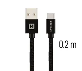 Kabel do transmisji danych Swissten TEXTILE USB - USB-C 0,2m czarny
