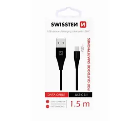 Swissten kabel do transmisji danych USB - USB-C 3.1 (9mm) czarny 1,5m 