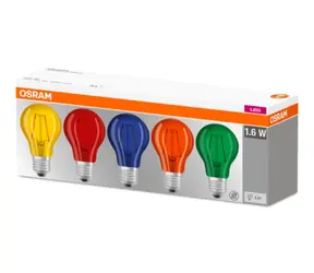 Żarówka LED OSRAM STAR ClasA ColorBOX 230V 1.6W E27 / 136lm / 15000h / noDIM / Szkło przezroczyste / Opakowanie 5 szt.