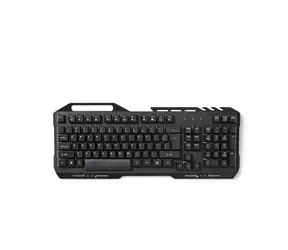 Nedis GKBD200BKDE - Klawiatura gamingowa czarna / Oświetlenie RGB / USB 2.0 / Układ klawiszy gamingowych / Metalowa konstrukcja