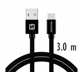 Kabel do transmisji danych Swissten TEXTILE USB - USB-C 3M czarny