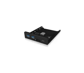 Icy Box IB-HUB1417-i3 czarny / Czytnik kart pamięci SD i microSD do gniazda 3,5" / Hub USB / 2x USB / USB-C