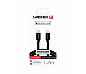 Kabel do transmisji danych Swissten TEXTILE USB-C - LIGHTNING MFi 1,2m czarny