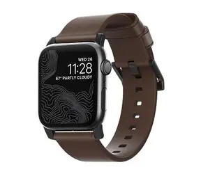 Skórzany pasek Nomad do zegarka Apple (42 i 44 mm) Brązowa skórzana czarna klamra