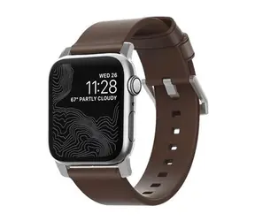 Skórzany pasek Nomad do zegarka Apple (42 i 44 mm) Brązowa skórzana srebrna klamra