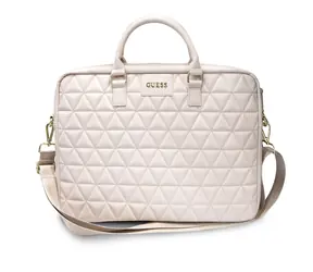 Guess Pikowana torba na laptopa 15" różowa / skóra EKO