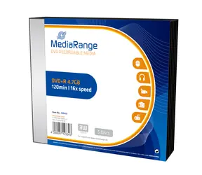 MediaRange MR419 DVD+ R / 4,7 GB / 16x / 5 szt. Wąskie etui