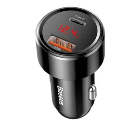 Ładowarka samochodowa USB Baseus Magic PPS czarna / 45W / 1x USB-A + 1x USB-C / 6A / wyświetlacz LED