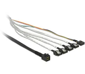 Kabel DeLock mini SAS HD SFF-8643 > 4 x SATA 7 pin + boczny klips metalowy 0,5 m
