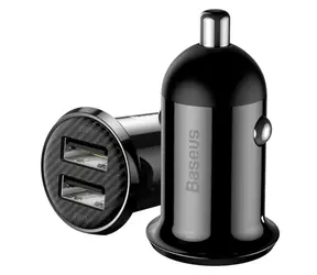 Baseus CCALLP-01 Grain Pro Podwójna ładowarka samochodowa USB czarna / 5V / 2,4A / 2x USB-A / do zapalniczki samochodowej
