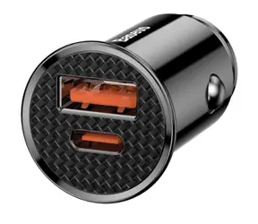 Baseus CCALL-YS01 Okrągła ładowarka samochodowa czarna / 30W / 1x USB-A + 1x USB-C / 5A