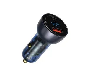 Baseus CCKX-C0G Specific Digital Display Podwójna ładowarka samochodowa USB szara / 65W / 1x USB-A + 1x USB-C / 5A