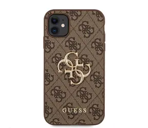 Tylna obudowa Guess PU 4G z metalowym Logo do Apple iPhone 11, brązowa