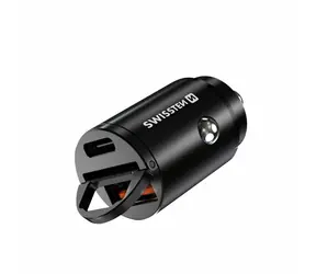 Swissten CL Zasilacz samochodowy USB NANO 30W czarny / 1x USB-C / 1x USB-A / 30 W / PD / SPC