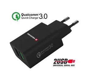 Adapter sieciowy Swissten 2x USB QC 3.0 + USB 23W czarny (OPAKOWANIE EKO)