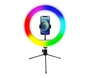 Powerton WPRL1RGB - Lampa pierścieniowa 10" RGB LED mała / regulacja temperatury i jasności oraz uchwyt na telefon i statyw