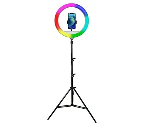 Powerton WPRL2RGB - Lampa pierścieniowa 13" RGB LED duża / regulacja temperatury i jasności oraz uchwyt na telefon i statyw