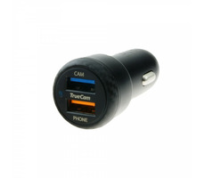 Szybka ładowarka samochodowa TrueCam czarna / USB / 2,4A i 3A / do kamer samochodowych TrueCam 