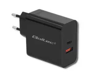Adapter Qoltec 51716 63W czarny / 5-20V / 1,5-3A / USB typ C PD / USB QC 3.0
