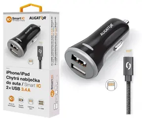 Ładowarka samochodowa Aligator Smart 3,4A czarna + kabel Lightning/2xUSB/ SMART IC 