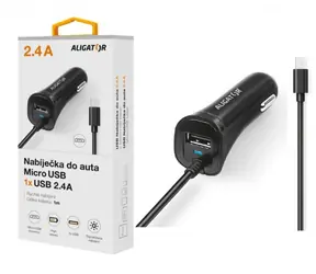 Aligator Ładowarka samochodowa z wyjściem MicroUSB i USB 2,4A (CHA0027) czarna / Turbo