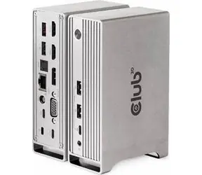 Stacja dokująca Club3D USB-C 120W srebrna / stacja dokująca / moc wyjściowa max 100W / VGA + HDMI + DP / USB / gniazdo 3,5 mm 