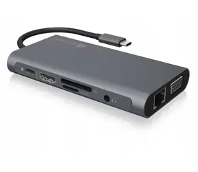 Icy Box IB-DK4040-CPD Hub USB-C 10w1 srebrny / 3x USB 3.0 / 1x USB-C / HDMI / VGA / Gigabit LAN / gniazdo 3,5 mm