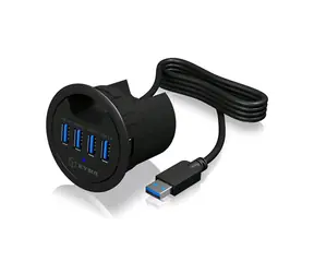 Icy Box IB-HUB1403 Hub USB na biurko czarny / 4X USB 3.0 / dławik kablowy 60 mm / audio