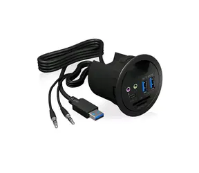 IcyBox IB-HUB1404A Biurkowy koncentrator USB z czytnikiem SD/microSD czarny / 2x USB 3.0 i 1x USB-C / wejście kabla 60 mm / audio