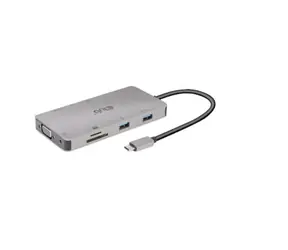 Club3D CSV-1594 Stacja dokująca USB-C 9w1 srebrny / HDMI / VGA / 2x USB-A / RJ-45 / SD / MicroSD / jack 3,5mm / USB-C 