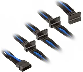 Kabel Silverstone 4-pin Molex > 4X przedłużacz SATA 30cm czarno-niebieski / włókna indywidualnie plecione