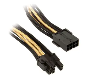 Kabel Silverstone 8-pin PCI > 6+2-pin PCIe Kable czarno-złote 25 cm / indywidualnie plecione
