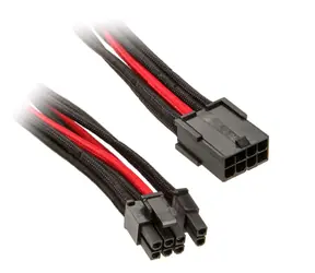 Kabel Silverstone 8-pin PCI > 6+2-pin PCIe Kable czarno-czerwone 25 cm / indywidualnie plecione