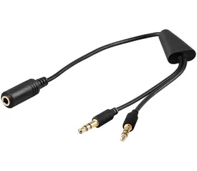 Kabel audio MicroConnect stereo mini jack 3,5 mm (żeński) - 2 x 3,5 mm mini jack (męski) 0,4 m czarny