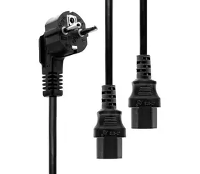 Kabel zasilający MicroConnect Schuko kątowy 90° - 2x C13 1,8m czarny