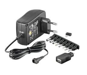 MicroConnect Uniwersalny zasilacz 3-12V czarny / wymienne złącza 8 szt. + złącze USB
