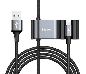 Baseus CALHZ-01 USB-A Hub 1,5 m czarny / 2x USB-A (F) / 1x Lightning (M) / 1x USB-A (M)