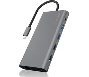 Icy Box IB-DK4050-CPD szaro-czarny / Stacja dokująca USB-C / USB-C / 2x HDMI / DP / SD / microSD / RJ45
