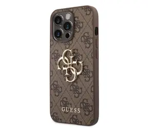 Tylna obudowa Guess PU 4G z metalowym Logo do Apple iPhone 14 Pro brązowa