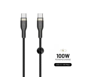 FIXED Długi kabel w oplocie do ładowania i transmisji danych ze złączami USB-C/USB-C i obsługą PD 2m czarny / USB 2.0 / 100W 