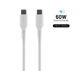 FIXED Płynny silikon Długi kabel do ładowania i transmisji danych ze złączami USB-C/USB-C i obsługą PD 2 m biały / USB 2.0 / 60 W 
