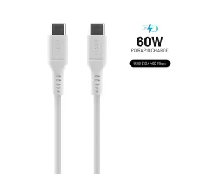 FIXED silikonowy kabel do ładowania i transmisji danych ze złączami USB-C/USB-C i obsługą PD 1,2 m biały / USB 2.0 / 60 W 
