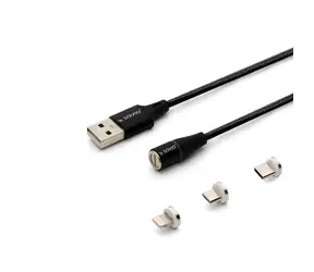Kabel Savio CL-155 z wymiennymi złączami magnetycznymi USB - USB-C i microUSB i Lightning 2m czarny